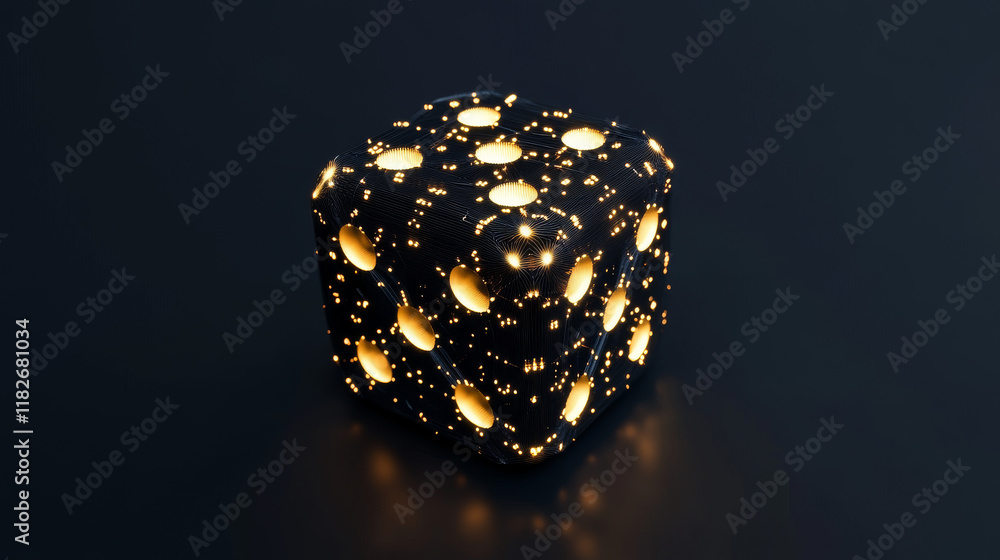 Poster the hologram of the dice. dice of polygons, triangles of points, and lines. dice is a low-poly compo