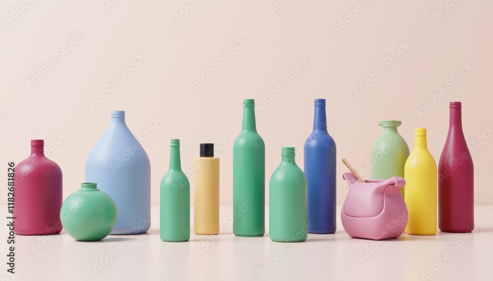 Fototapete realistic 3d collection of various bottle designs with minimalistic mood displayed on a clean surfac
