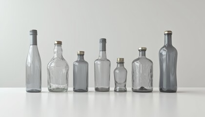 Isolated 3D bottles, featuring a selection of different bottle shapes and designs, displayed on a smooth surface with clear details
