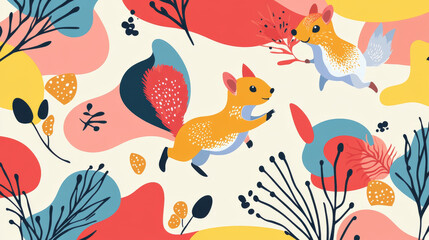 Vector abstract seamless background of squirrels