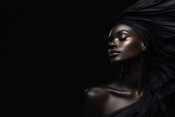 A fashion beautiful black woman on a black background