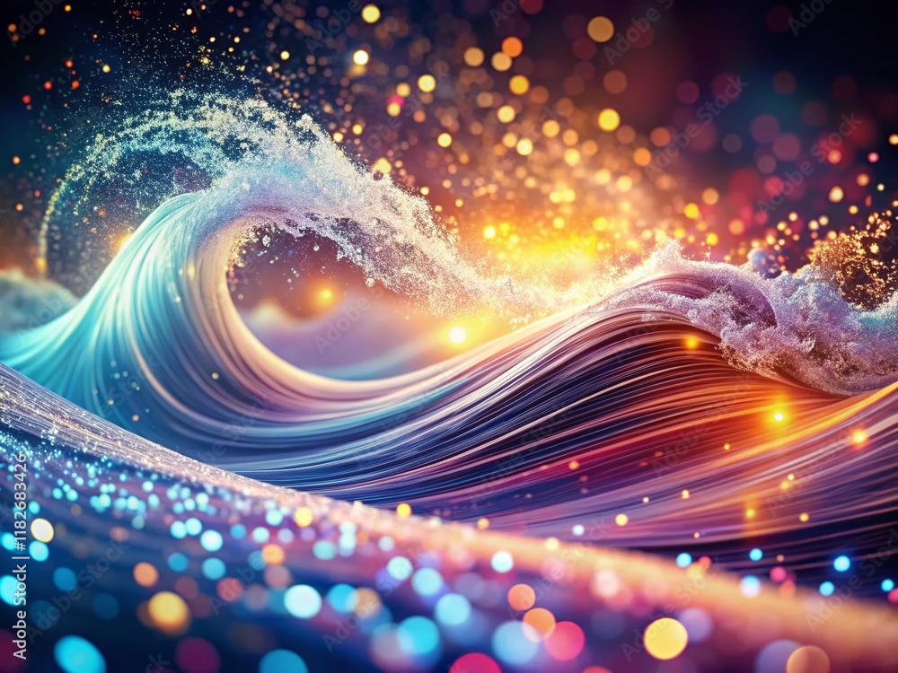 Aufkleber abstract white particle wave on luminous background - digital technology concept
