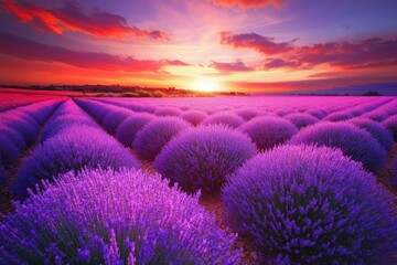 Obraz premium Lavender Fields of Provence: Stunning Sunset Over the Valensole Plateau in Southern France