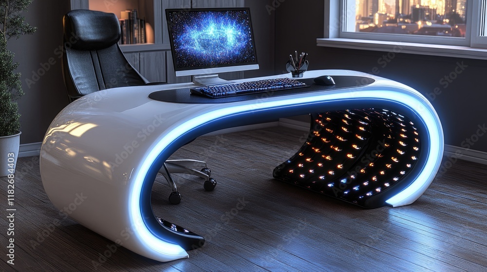 Aufkleber modern futuristic computer desk with illuminated design