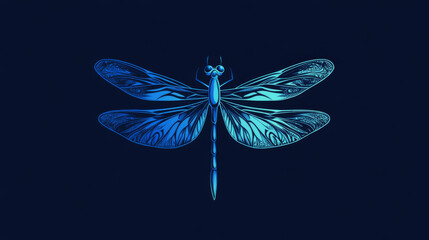 Dragonfly logo. Vector logo insect. Blue style