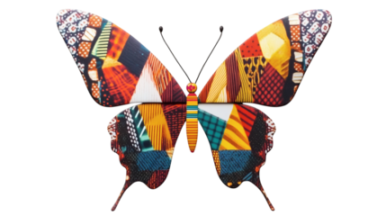 Abstract butterfly with colorful geometric patterns isolated on white background