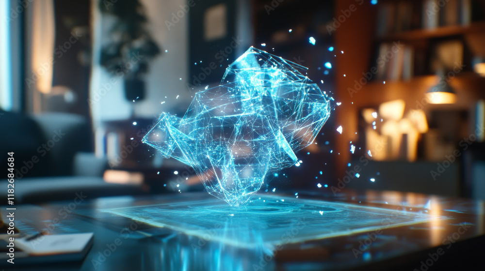 Poster a hologram is a message icon. the message icon consists of polygons, triangles of points and lines. 