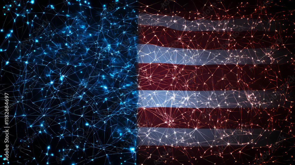 Poster hologram flag. a flag composed of polygons, triangles, dots, and lines. low-poly design showcasing a