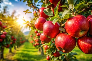 Abundant Red Apple Harvest in Sunny Orchard - High-Resolution Stock Photo
