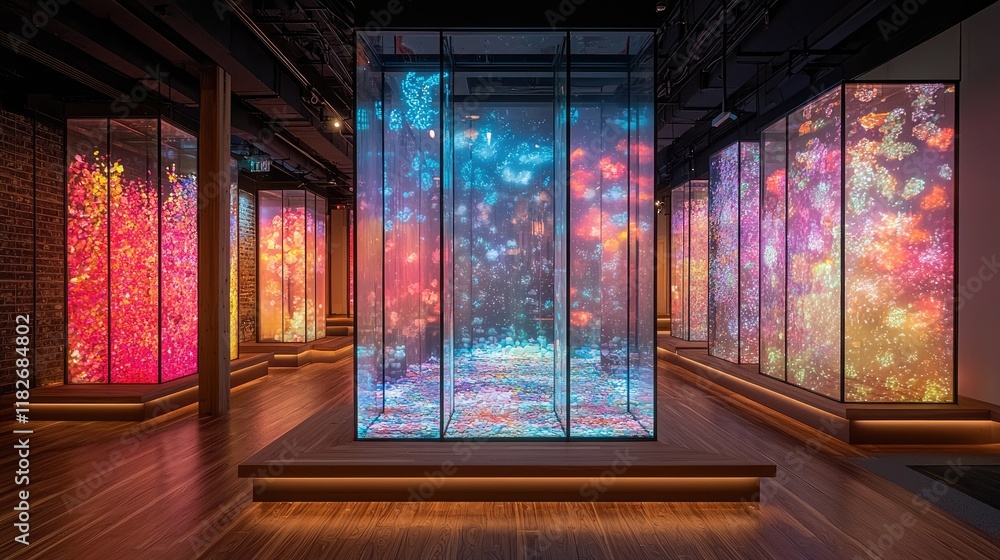 Aufkleber illuminated glass enclosures displaying colorful particle art