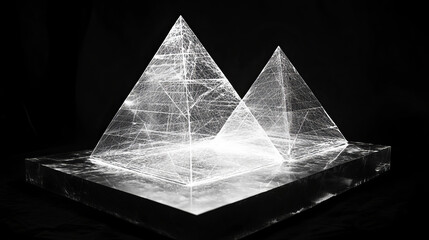 Hologram database. The big date consists of polygons, triangles of points and lines. The database is a low-poly compound structure. Technology concept vector.