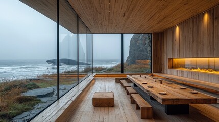 Modern Coastal Dining Room With Whale Ocean View
