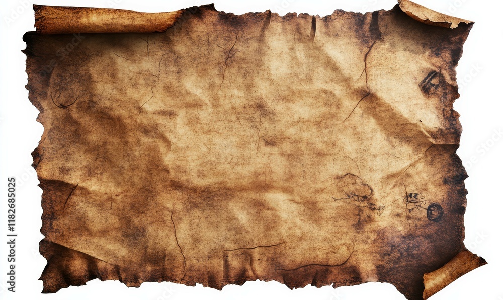 Poster piece of paper with a brownish color and a crumpled texture. the paper appears to be old and worn, w