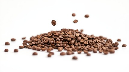 Close up of falling coffee beans