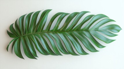 Fototapeta premium Single Tropical Green Leaf on White Background