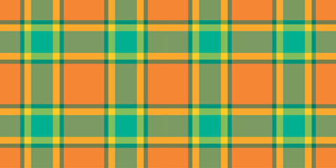 Fototapeta premium Vibrant, cheerful plaid pattern in sunny orange, teal, and muted green. Ideal for textile design, website backgrounds, or crafting projects. Adds a pop of color and playful energy to any design.