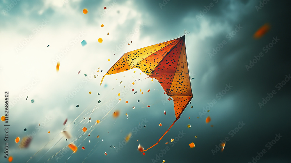 Poster kite made of particles. kite consists of dots and circles