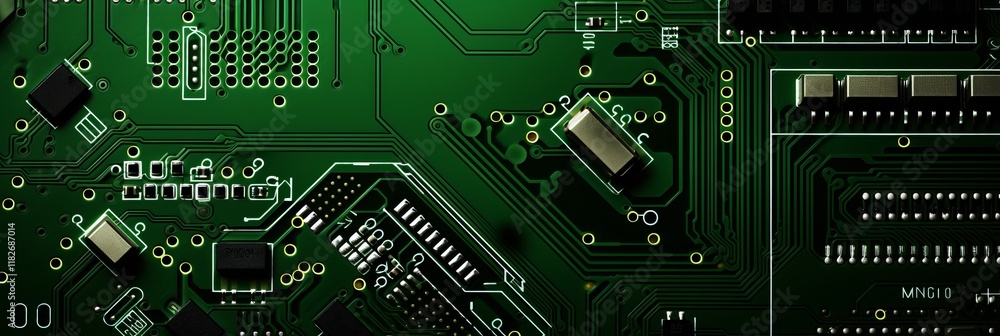 Aufkleber intricate circuits and connections on a vibrant green circuit board layout. generative ai
