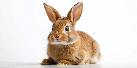 Adorable Brown Bunny on White Background - Panoramic Stock Photo