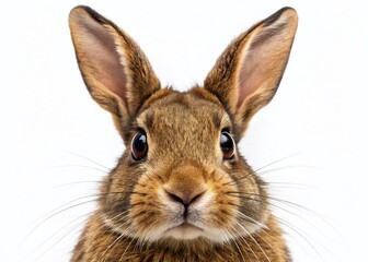 Fototapeta premium Adorable Brown Rabbit Macro Photography - Isolated on White Background