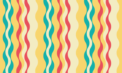 Vibrant wavy stripes in yellow, teal, and coral create a retro-inspired pattern perfect for website banners, social media posts, or textile designs.