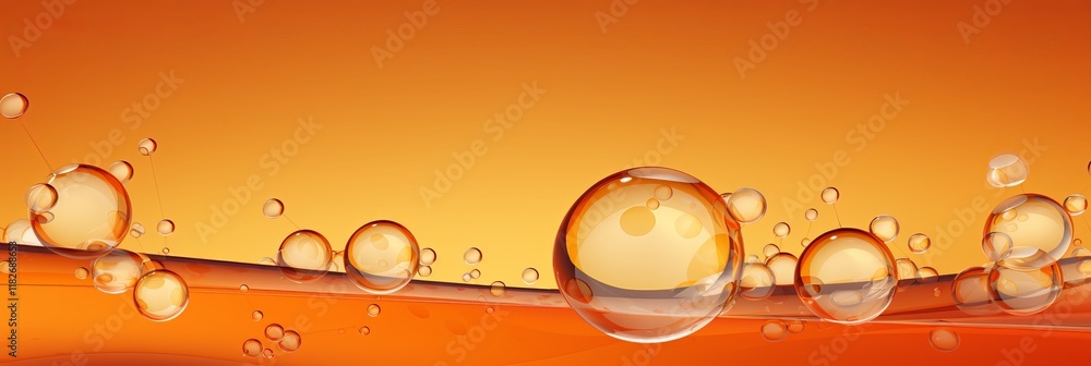 Poster bubbles floating in a warm orange liquid create a mesmerizing visual effect. generative ai