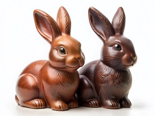Fototapeta premium Adorable Chocolate Bunnies on White Background - Easter Treats Stock Photo