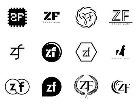 ZF logo company template. Letter z and f logotype. Set different classic serif lettering and modern bold text with design elements. Initial font typography.