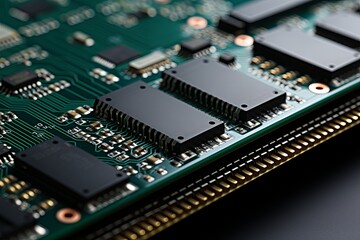 Obraz premium Intricate details of an advanced microchip showcasing modern technology components. Generative AI