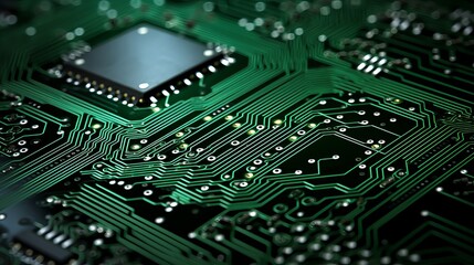 Obraz premium Exploring the intricate design of a green circuit board in detail. Generative AI