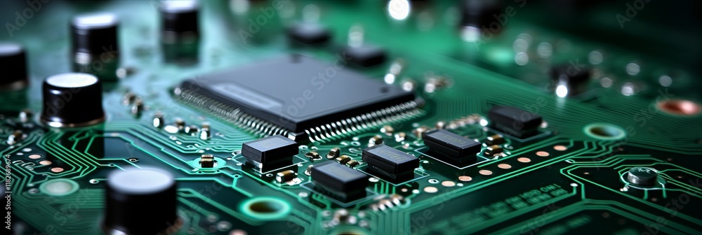 Poster intricate details of a circuit board showcasing cutting-edge technology. generative ai