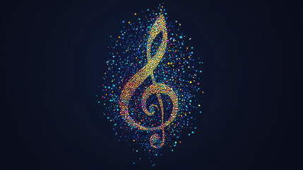 Treble clef and notes of the particle. Music logo made of small circles