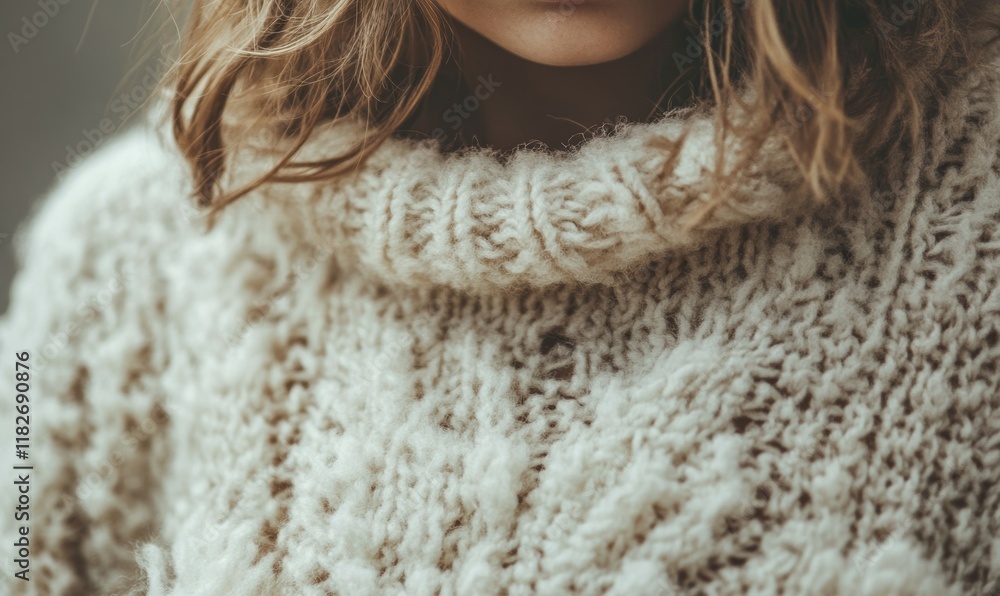 Poster knitted sweater with a lot of texture and a fuzzy appearance. the sweater is made of wool and has a 