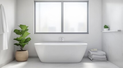 Fototapeta premium Bright white bathroom with frosted glass and natural light