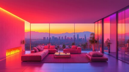 Modern Living Room Sunset City View Penthouse Apartment