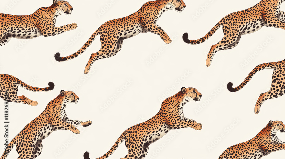 Poster vector seamless pattern of leopards. seamless texture of leopards in the jump