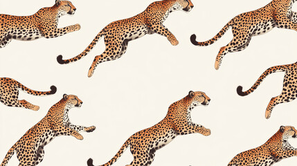 Obraz premium Vector seamless pattern of leopards. Seamless texture of leopards in the jump