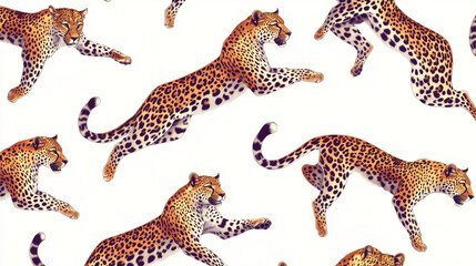 Obraz premium Vector seamless pattern of leopards. Seamless texture of leopards in the jump