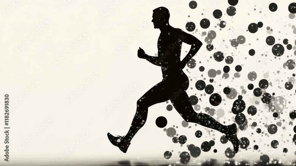 Poster runner of the particles. silhouette of a runner from small circles.
