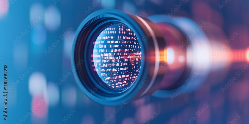 Leinwandbilder Capturing Cybersecurity Camera Lens Reflections of Digital Encryption Code in a Tech Classroom