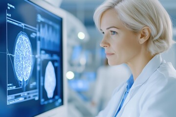 Diverse team collaborates on innovative AI solutions for healthcare in a modern technology meeting with interactive data displays