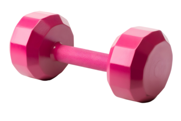 A pink dumbbell designed for fitness exercises. Suitable for home and gym workouts. Isolated on transparent background, png.