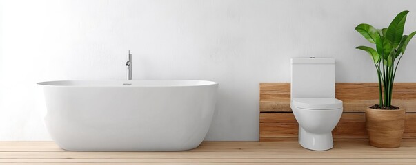 Fototapeta premium Eco-friendly white bathroom with reclaimed wood and organic textures
