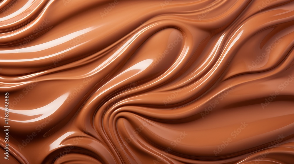 Poster smooth, rich chocolate flows in mesmerizing waves under soft light. generative ai