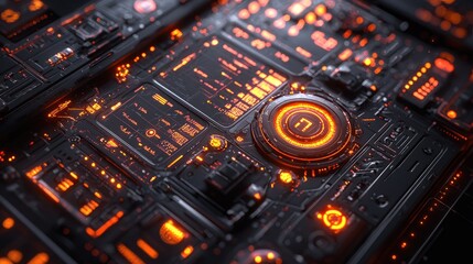 Futuristic Technology Interface Glowing Orange Lights