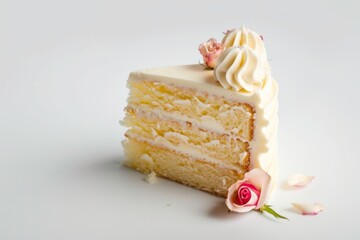 Elegant slice of wedding cake in minimalist style with captivating details