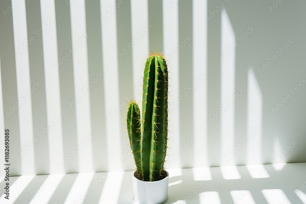 Poster sunlit cactus casting captivating shadows in a minimalist setting. generative ai