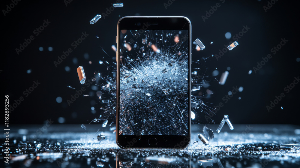 Poster mobile phone of the particles. the smartphone consists of circles and points. the silhouette of the 