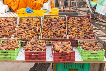 Sidi Bouzid, Tunisia. Dates for sale at the outdoor souk in Bir al Haffay.