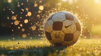 Fototapeta premium A soccer ball of particles. A soccer ball consists of small circles and dots